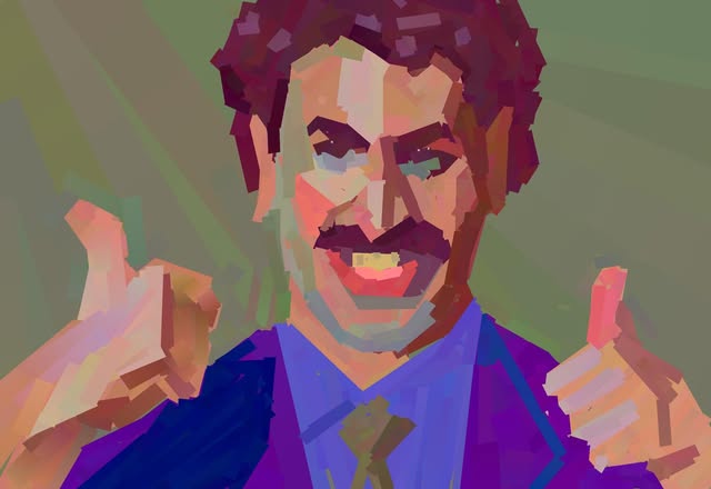 My painting of Borat giving two thumbs up