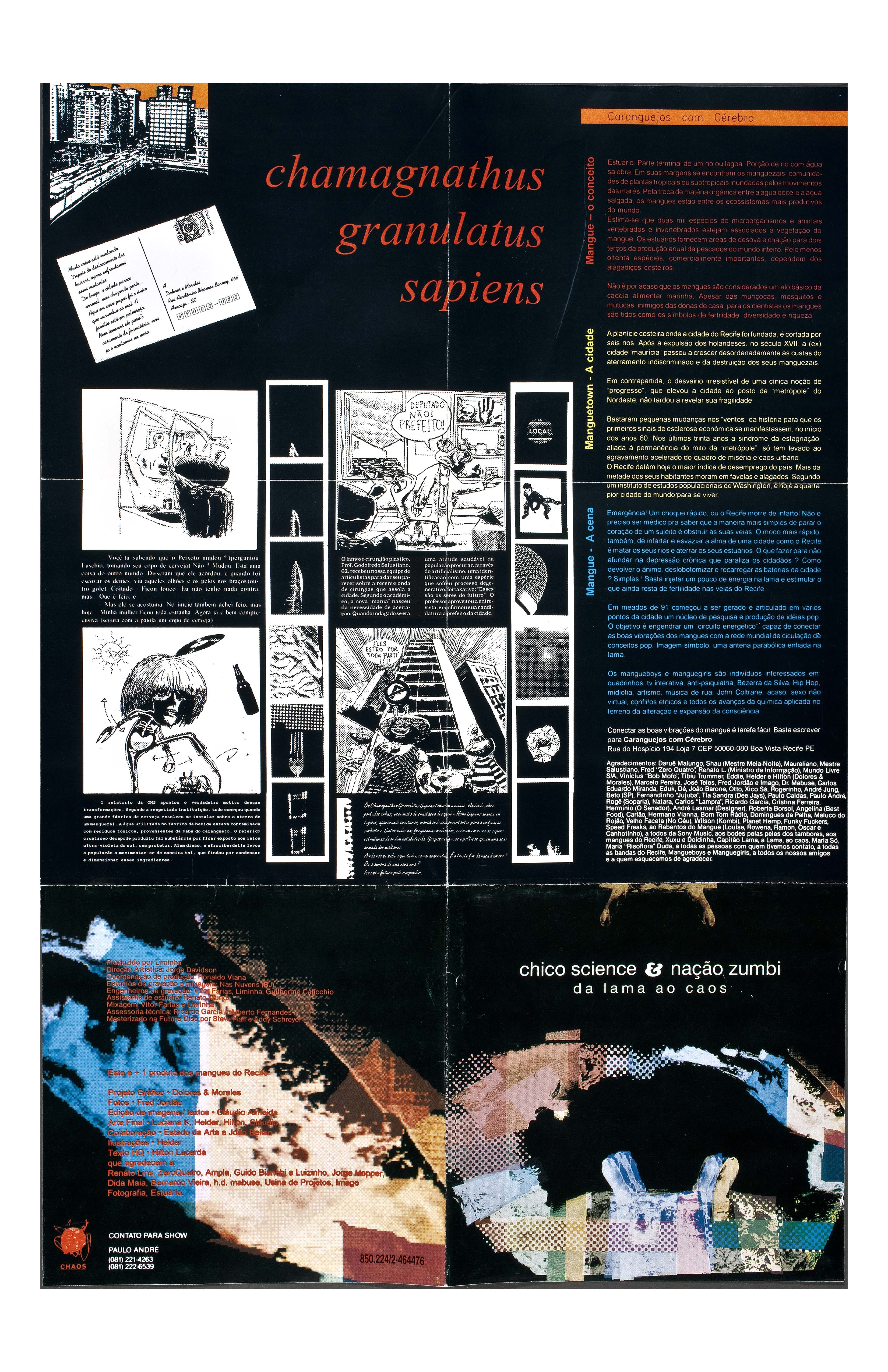 Caranguejos com Cérebro — Manifesto do Mangue. Encarte original de Da lama ao caos, Chico Science & Nação Zumbi, 1994. Digitalização: ICAA/MFAH, acervo Fernanda Pitta.